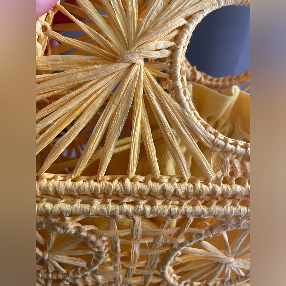 NEW House of Harlow Handwoven Hand Bag Purse Raffia Yellow Gold Vacation Resort - Picture 11 of 13
